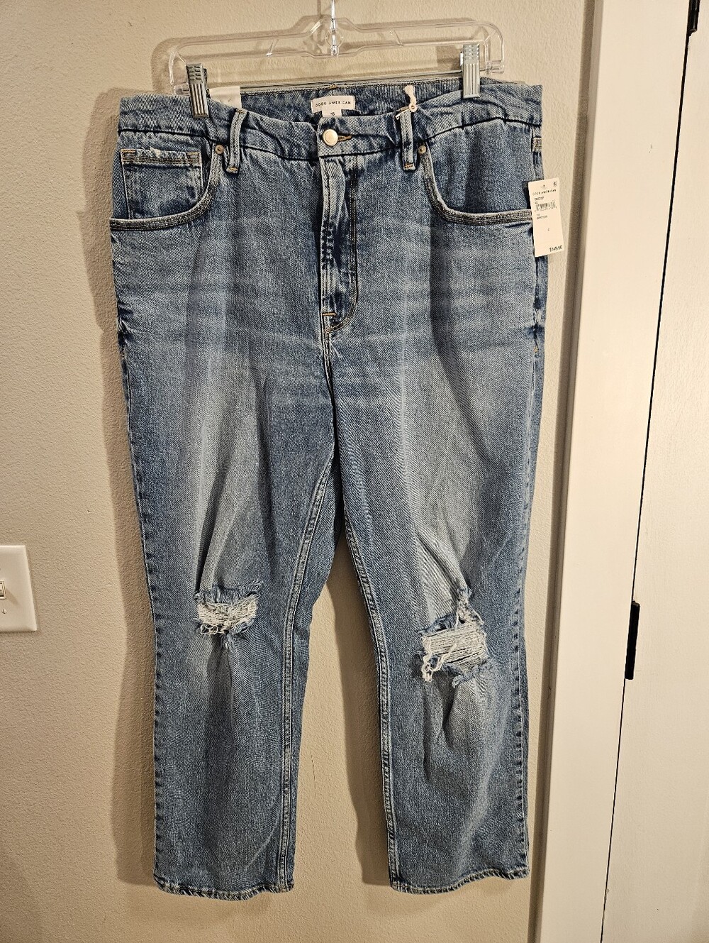 Good American Good 90s Distressed Straight Leg Jeans Size 15 New